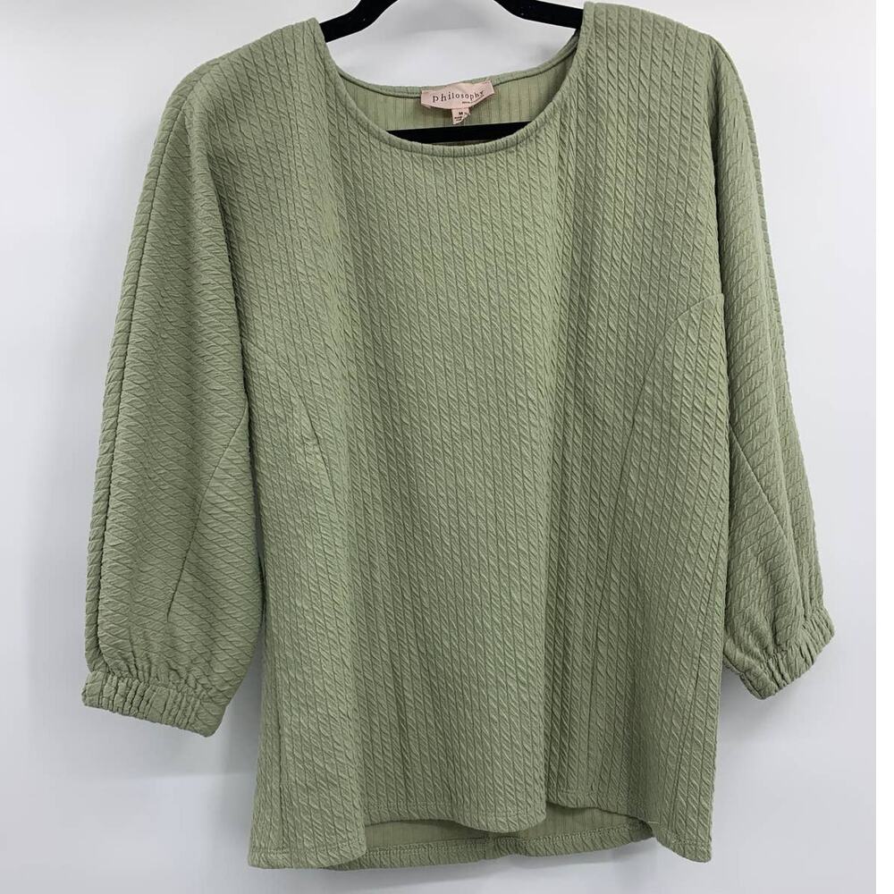Philosophy Republic Clothing Green Waffle Texture Pullover Blouse Top Medium NEW